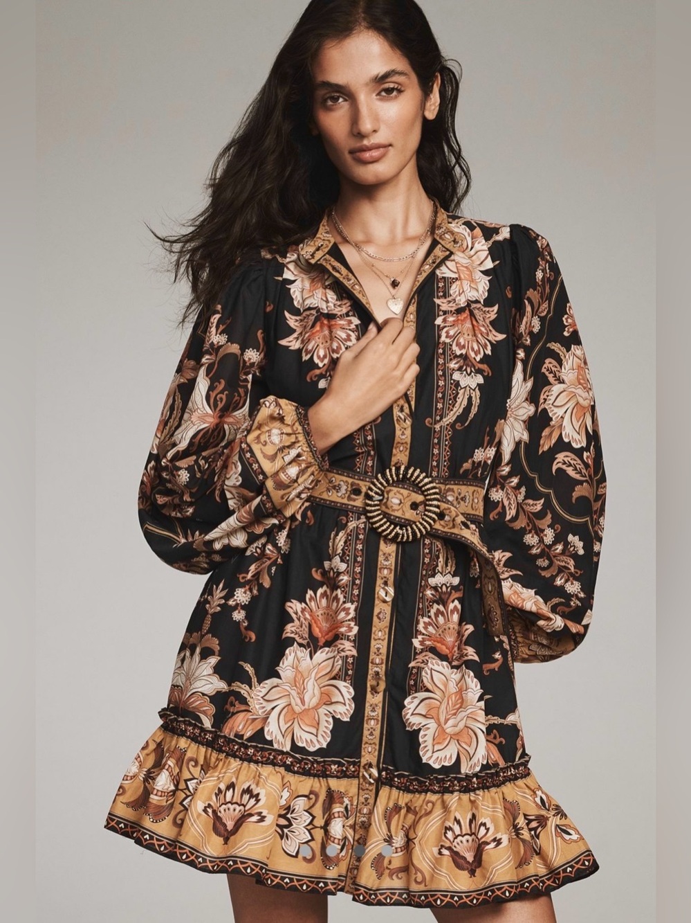 FARM Rio Majestic Garden Black Floral Belted Cotton Mini Dress, NWT π§π· - Picture 3 of 15